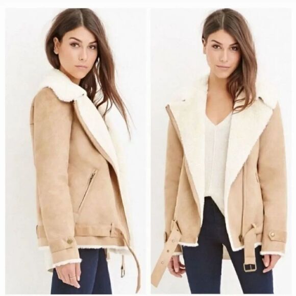 NEW Forever 21 Faux Suede and Fur Lined Aviator Flight Jacket in Camel Size XS - Picture 14 of 14